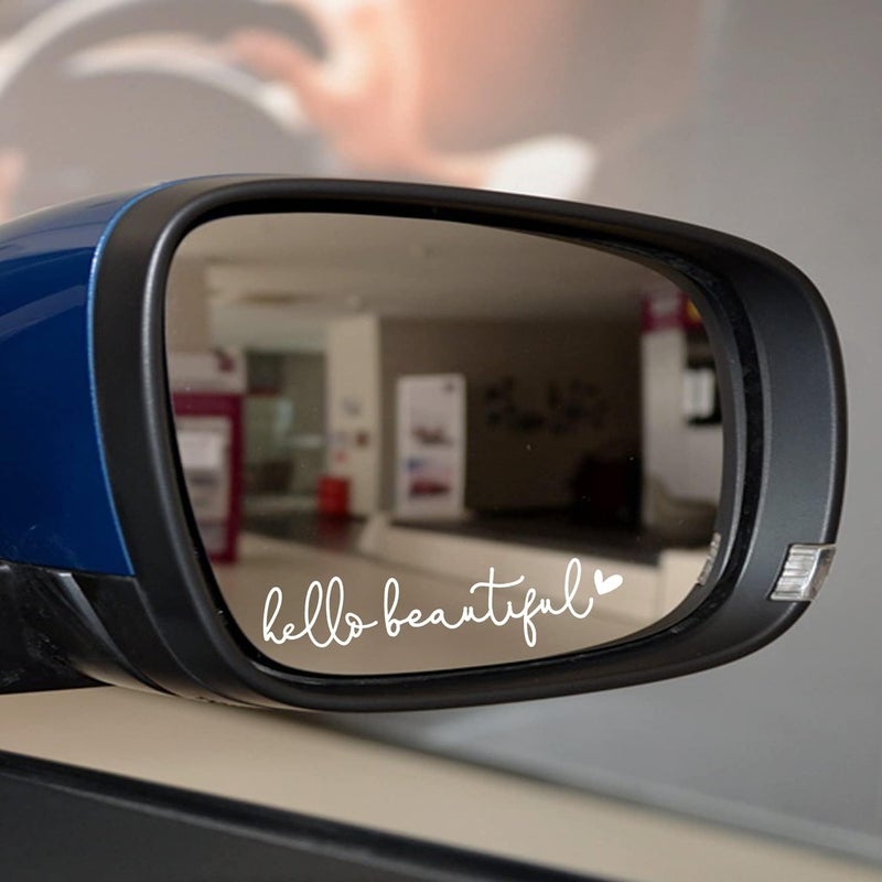 OFlyDesigns 2 x Hello Beautiful Car Mirror Decal, Affirmation Sticker, Rearview Mirror Decal, Tumbler Sticker, Water Bottle Stickers, Vinyl Tumbler Decal, New Car Decor, 4 inches (White, Hello Beautiful) - Image 5